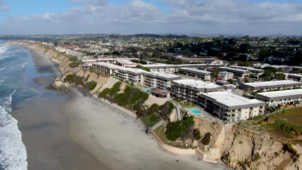 Aerial View of Del Mar North Beach, California Coastal Cliffs and House with Blue Pacific Ocean