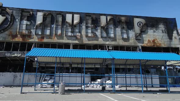 Wartorn Building of a Shopping Center in Bucha Ukraine