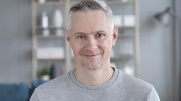 Portrait of Smiling Gray Hair Man Looking at Camera