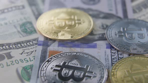 Bitcoin Coins Lie on Dollars