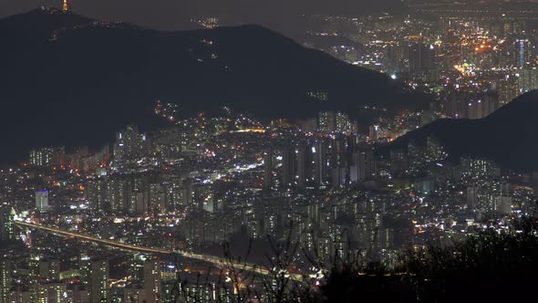 Timelapse Busan Buildings and Skyscrapers Flashing at Night