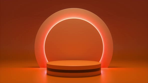 Orange podium with a bright glowing blinking neon circle