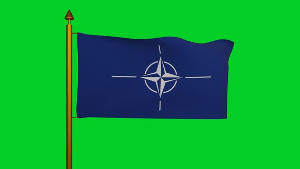 North Atlantic Treaty Organization flag waving with flagpole on chroma key, Flag of NATO textile