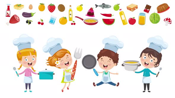Happy Cute Little Chefs Cooking