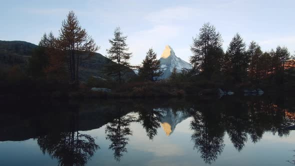 Picturesque View of Matterhorn Peak and Grindjisee Lake in Swiss Alps