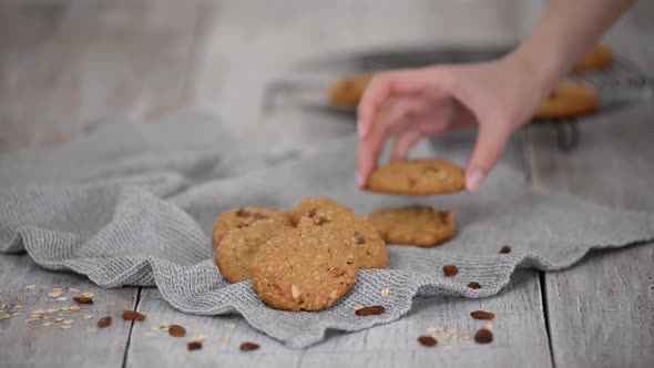 Homemade Cooked Oatmeal Cookies with Nuts Raisins