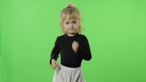 Girl in Black and White Dress Dancing, Happy Four Years Old Child, Chroma Key