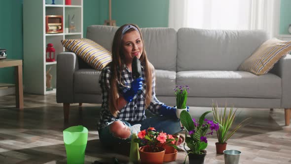 Inspired Woman Florist Is Singing