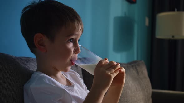 Cute Little Boy Child Drinking Milk