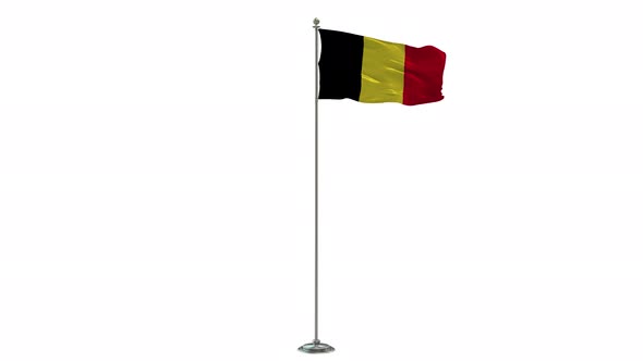 Belgium 3D Illustration Of The Waving flag On Long  Pole With Alpha