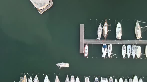 Overhead Aerial View of Rimini Port and Docked Boats in Summer Season, Italy