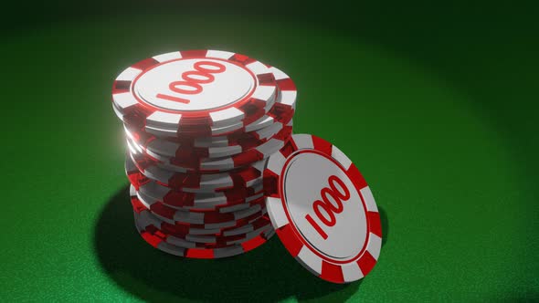 Poker chips on gambling table. alt