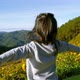 Close-up beauty girl extend the arms on mountain peaks - VideoHive Item for Sale