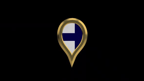 Finland Flag 3D Rotating Location Gold Pin Icon