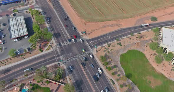 Aerial Top View of Highway Junction Road in Urban Populated Area