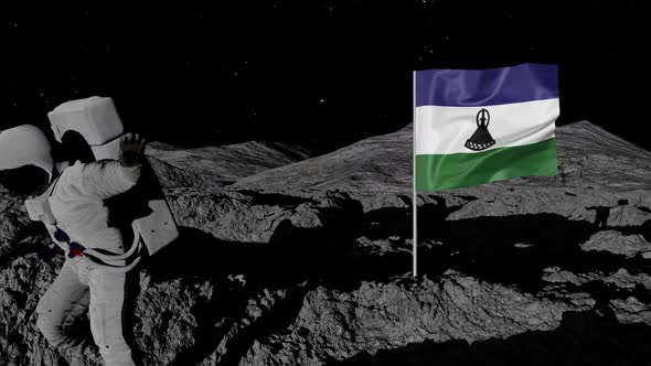 Astronaut Planting Lesotho Flag on the Moon