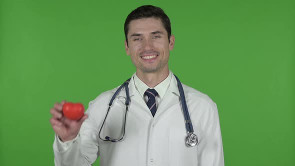 Handsome Doctor Showing Heart Symbol Chroma Key