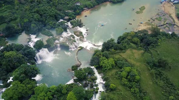 Aerial view, panorama view of beautiful waterfall