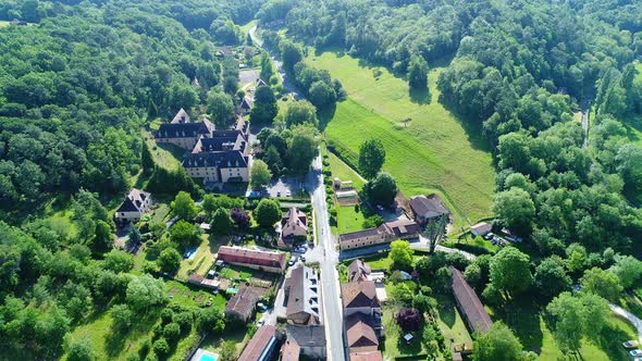 The Buisson-de-Cadouin village in Perigord in France seen from the sky