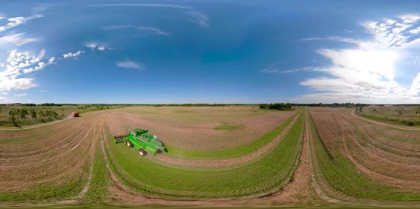 Combine Harvester on Wheat Field VR360