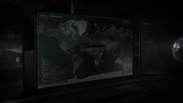 Interface system finds the position of satellites connection on a world map alt