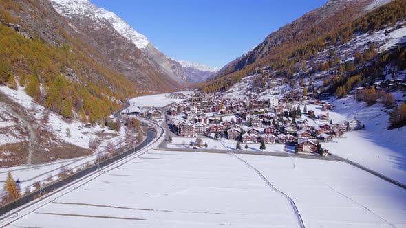 Tasch Village in Switzerland in the Winter Aerial View