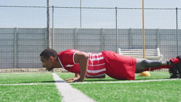 Soccer player training on field