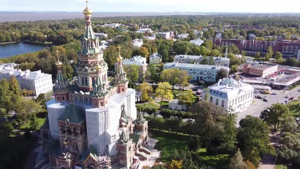 Aerial View of the Peter and Paul Cathedral in Peterhof, St Petersburg, Russia