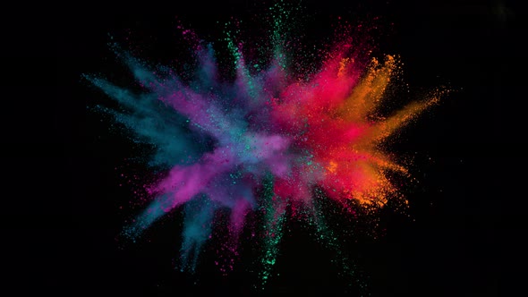 Super Slow Motion Shot of Color Powder Explosion Isolated on Black Background at 1000Fps.