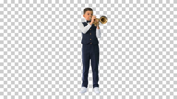 Little boy in a bow tie playing the trumpet, Alpha Channel