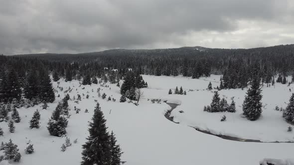 Aerial view of the Jizera Mountains in winter. Beautiful place in the Czech Republic 