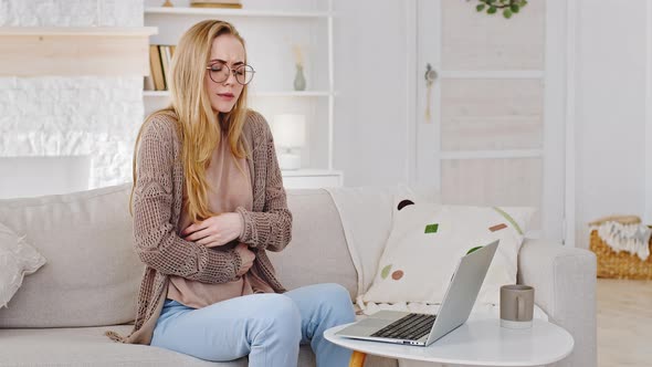 Young Blonde Girl Student Wearing Glasses Caucasian Millennial Woman Working Studying at Laptop at