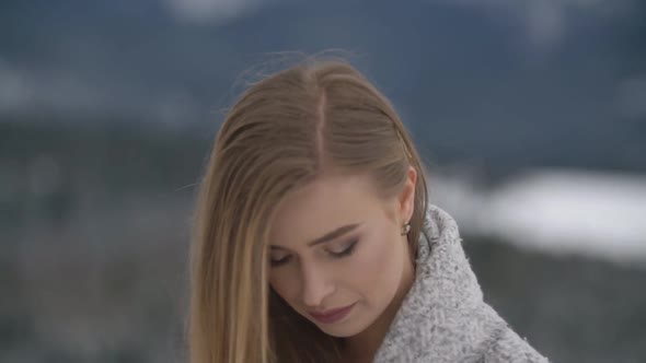 Girl with Long Hair Looking at the Camera