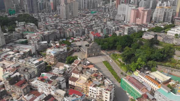 High aerial view of Ruins of Saint Paul's and Monte do Forte, Macau