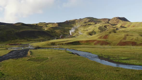 Geothermal energy in Iceland shown in a drone flight over the river