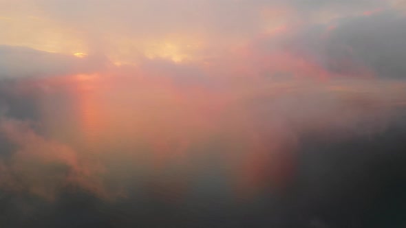 Aerial view of Unalaska Bay at sunset, Unalaska, Alaska, United States.