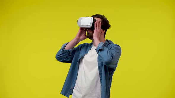 Portrait of a Man with a Virtual Reality Headset or 3d Glasses on His Head