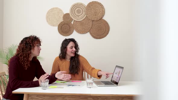 Latin Business Women Working Inside Coworking Office