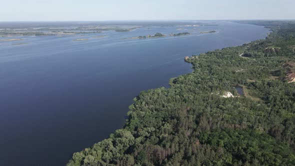 Nature of Ukraine: Dnipro River. Aerial View. Slow Motion