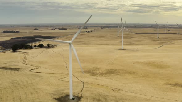 Aerial shot of Windmills spinning on Montezuma Hills