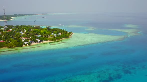 Aerial drone sky of bay beach by lagoon with sand background