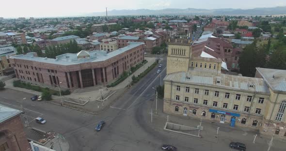 Aerial footage square in Gyumri, Armenia. 