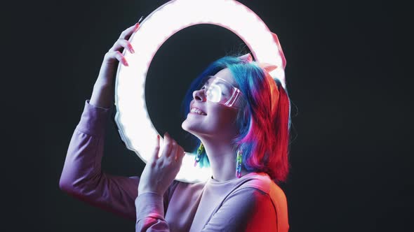 Ring Light Woman Blogger Illumination Led Neon