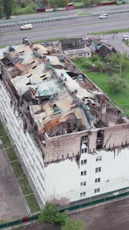 Vertical Video of a Wartorn Apartment Building in Ukraine