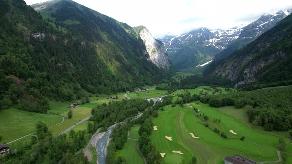 Nature of Switzerland aerial view of green valley