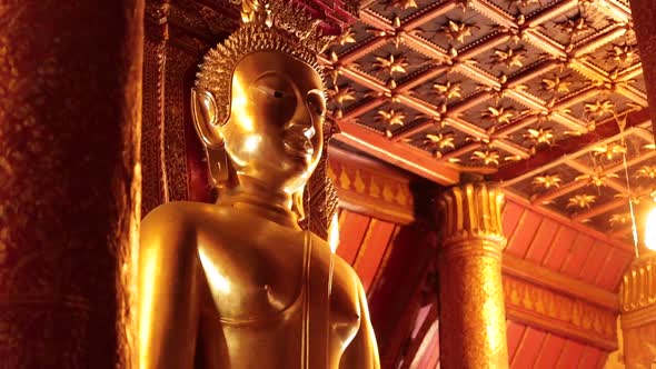 Big Golden Buddha Statue Located in Famous Wat Phumin Temple, Nan Province Thailand