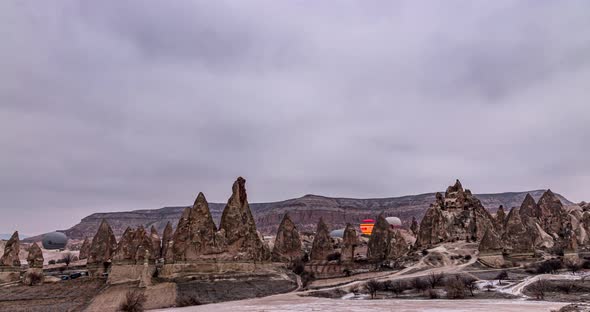 Hot Air Balloons Flying Over the Valley at Cappadocia Turkey