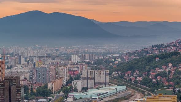 Aerial view of the southern part of Sarajevo city timelapse.