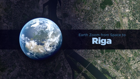 Riga (Latvia) Earth Zoom to the City from Space
