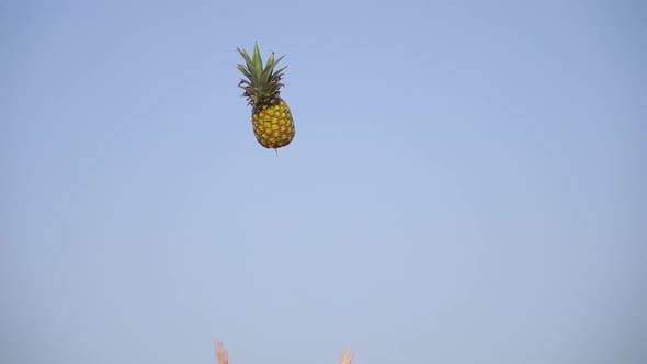 Girl Throws a Pineapple Into the Air in Slow Motion